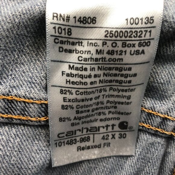 Carhartt Men's Jeans 42x30 Hemmed to 42x25 Relaxed Fit Blue Straight Leg - Picture 10 of 13